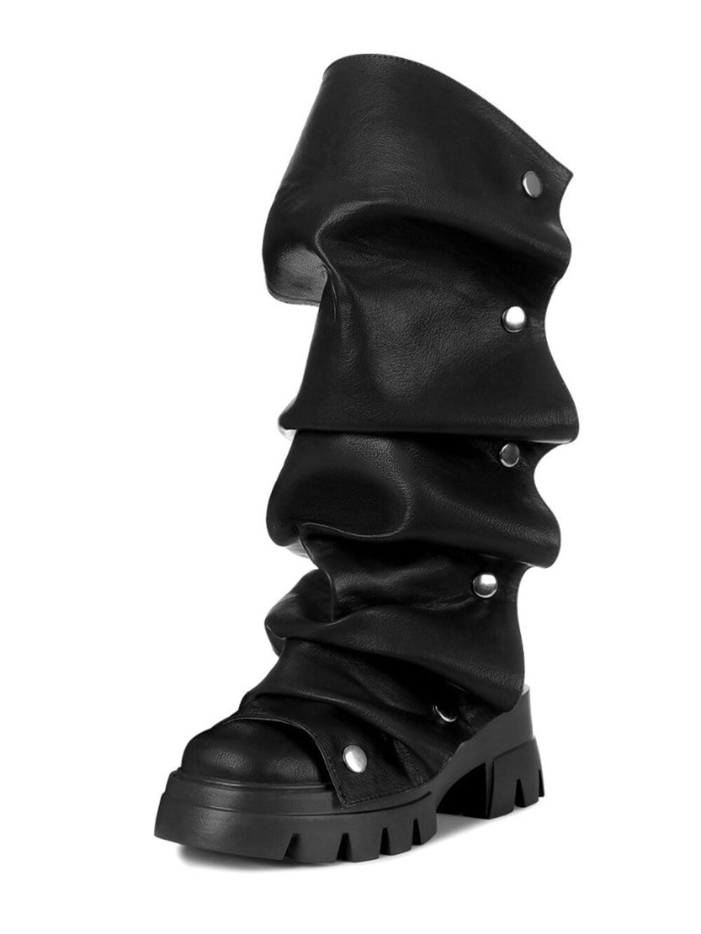 Mid Calf Boots For Women,Fold Over Slouchy Platform Dress Chunky Stacked Round